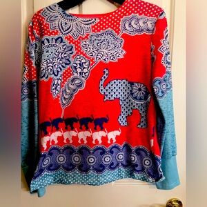 Ladies Long Sleeve Beautiful Designs of Elephants & Mosaic Patterns. Sz XL